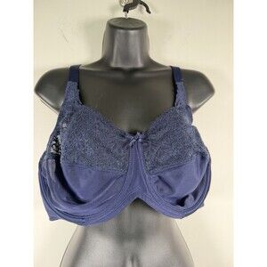 Lilyette by Bali Tailored Minimizer Underwire 42C Bra Lace Navy Blue 15763